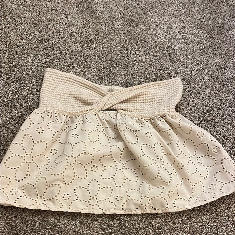 SHEIN Cream Strapless Top with Tie Front